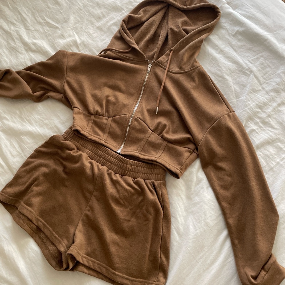 Brown Cropped Hoodie Jacket